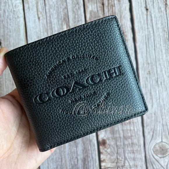 NWT Coach Black Leather Double Billfold Wallet - Picture 1 of 4